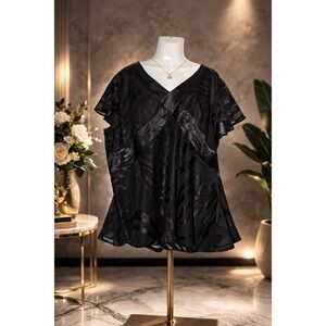 BCBGMAXAZRIA Women's Black Satin Empire Waist Tunic Blouse SZ Large Stretch